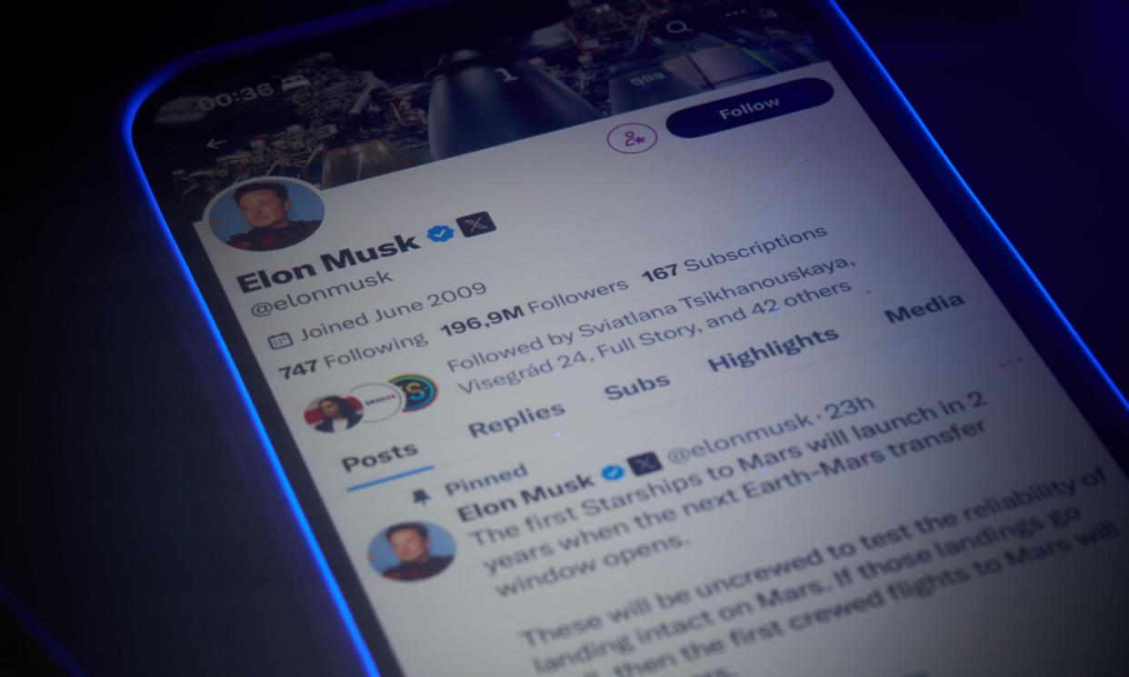 <span>Over 24 hours, Musk posted over 145 tweets to his 195m followers, exchanging with far-right politicians and spreading conspiracies.</span><span>Photograph: Jaap Arriens/NurPhoto/Rex/Shutterstock</span>