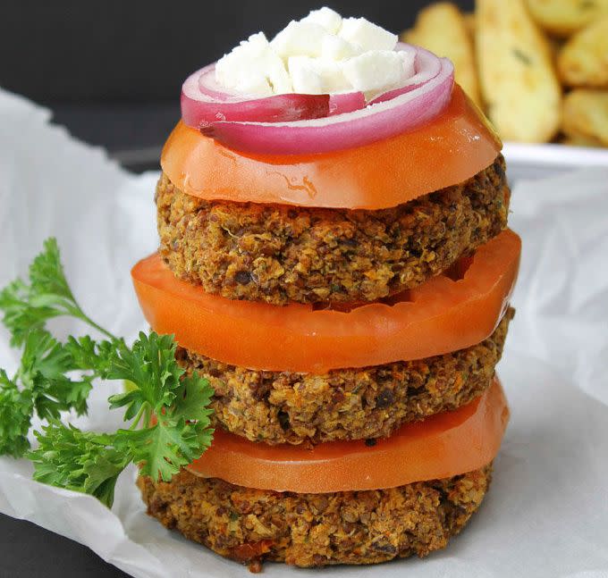 <strong>Get the <a href="https://www.thehealthymaven.com/2014/03/greek-quinoa-burgers.html" target="_blank">Greek Quinoa Burgers</a> recipe from The Healthy Maven</strong>