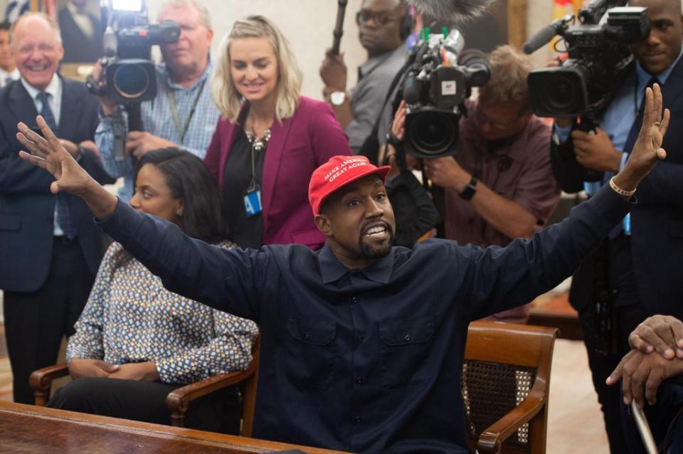 West sporting a Maga hat during the notorious 2018 meeting (AFP via Getty Images)