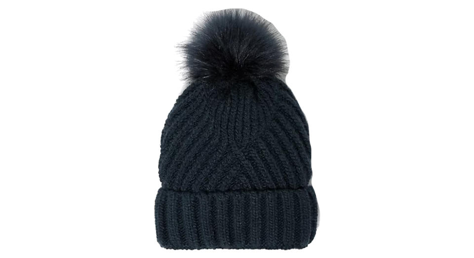 Knitted Faux Fur Bobble Beanie Hat