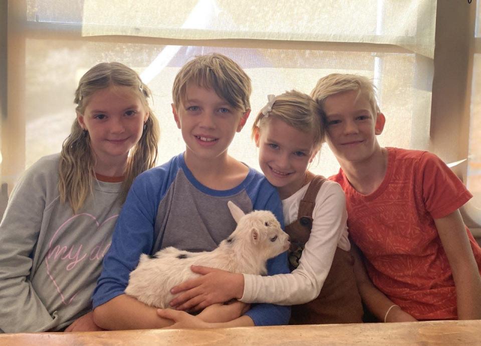 From left, Beryl Frohriep and her husband Matt&#39;s children Alice, Everett, Stella, Jasper with Ziggy. The family&#39;s children will be featured on HBO Max&#39;s &quot;Rescue Babies,&quot; which will air summer 2022.