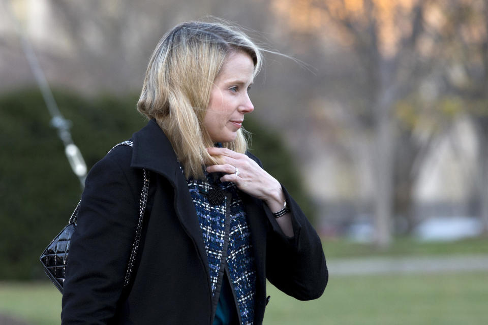 Yahoo Inc. CEO Marissa Mayer arrives at the White House to attend a meeting of business leaders with President Barack Obama and Vice President Biden at the White House in Washington, Wednesday, Nov. 28, 2012. (AP Photo/Jacquelyn Martin)