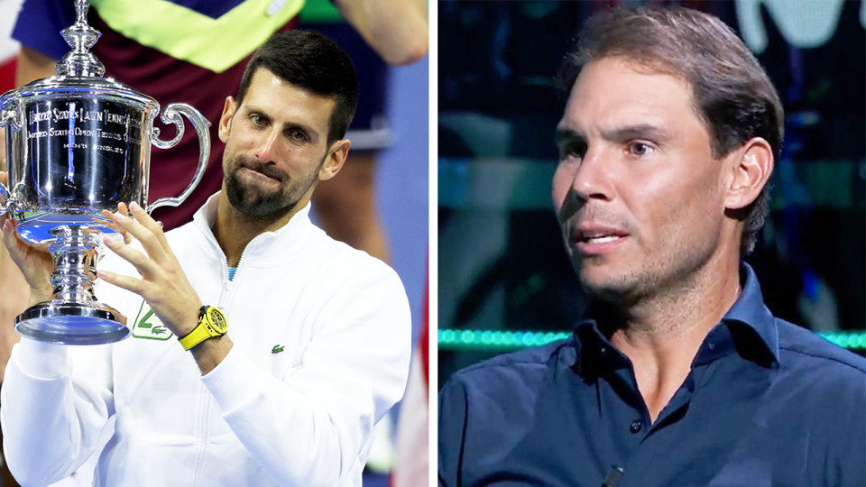 Novak Djokovic wins the US Open and Rafa Nadal during an interview.