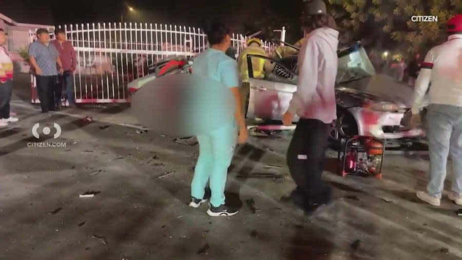Three people were killed and a toddler remains hpspitalized after a deadly crash in South Los Angeles on Dec. 31, 2023. (Citizen)