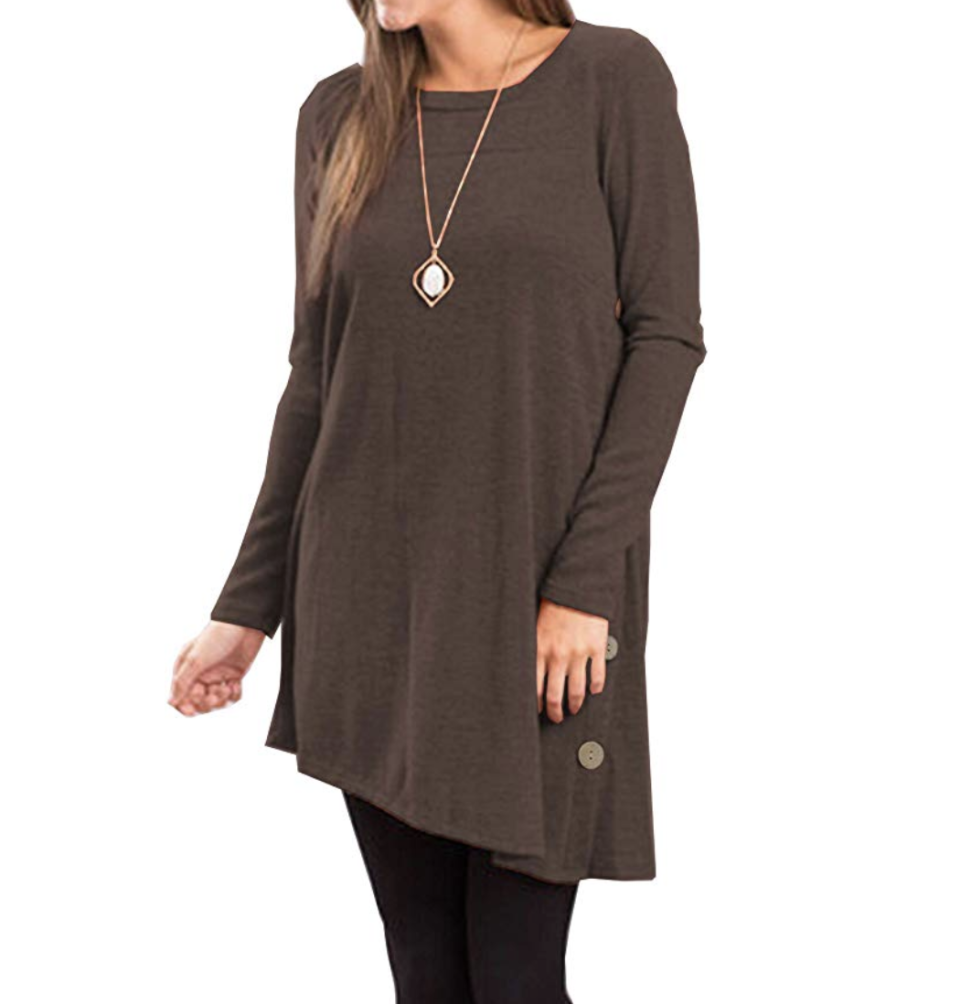 iGENJUN Women's Long Sleeve Sweater Tunic Dress in coffee