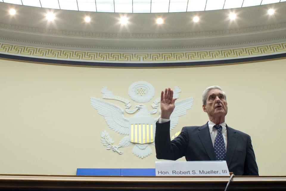 Former special counsel Robert Mueller is sworn in before the House Intelligence Committee on Capitol Hill on July 24, 2019.