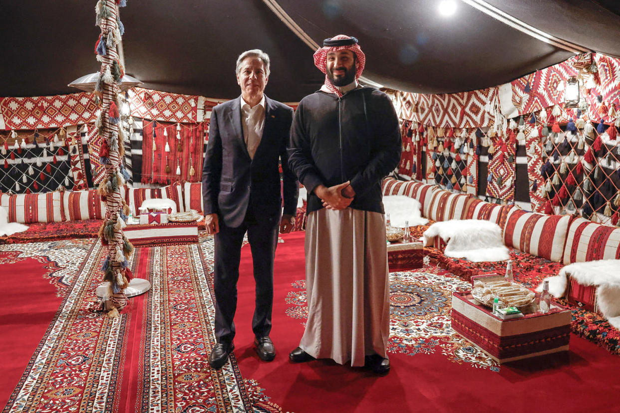 Antony Blinken and Mohammed bin Salman in Saudi Arabia (Evelyn Hockstein / POOL/AFP via Getty Images)