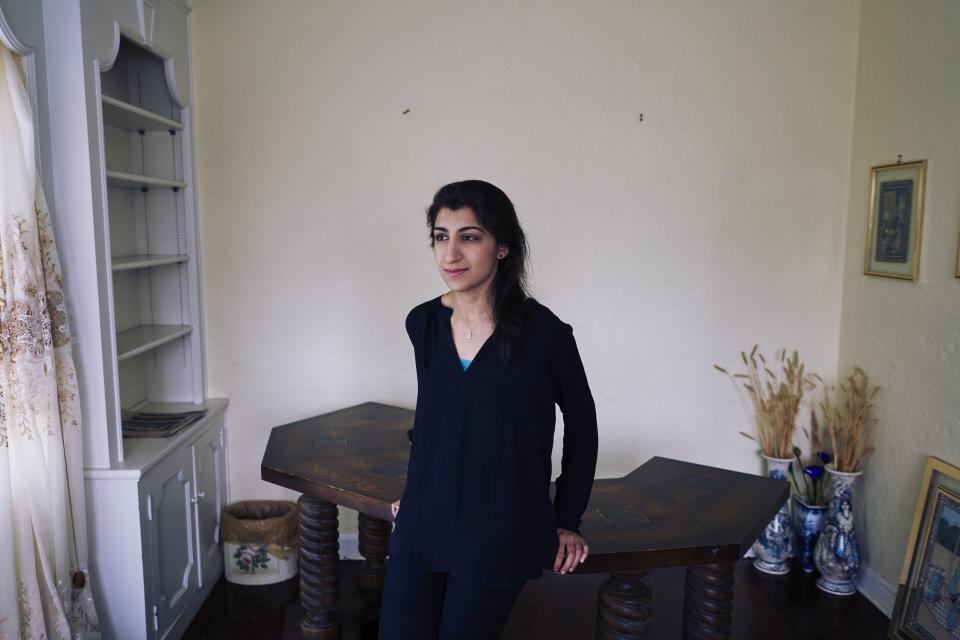 Larchmont, New York, United States - JULY 7: Portrait of Lina Khan, the author of the Yale Law Journal article, "Amazon's Antitrust Paradox" which has been read much more than any other law article. Khan was photographed at her home in Larchmont, New York on July 7th, 2017.  (Photo by An Rong Xu for the Washington Post)