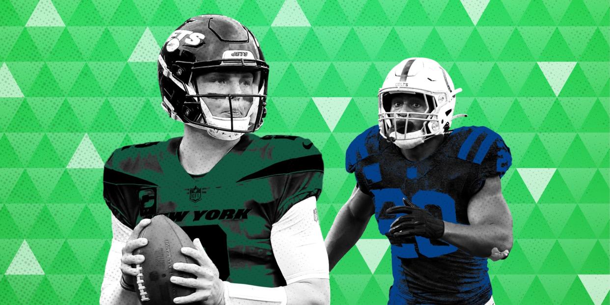 NFL Fantasy Week 10 Power Rankings, Zach Wilson Jets and Jonathan Taylor Colts 2x1