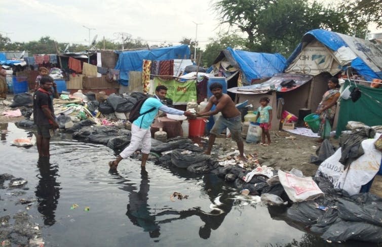 <span class="caption">Soiled sanitary pads end up in open gutters around slums, Hyderabad, India.</span> <span class="attribution"><span class="source">© Supriya</span>, <span class="license">Author provided</span></span>
