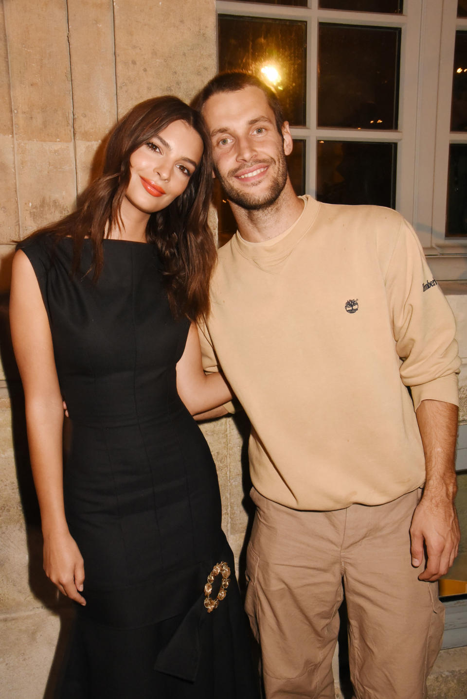 <p>Emily Ratajkowski and designer Jacquemus attend his post-show party.</p>