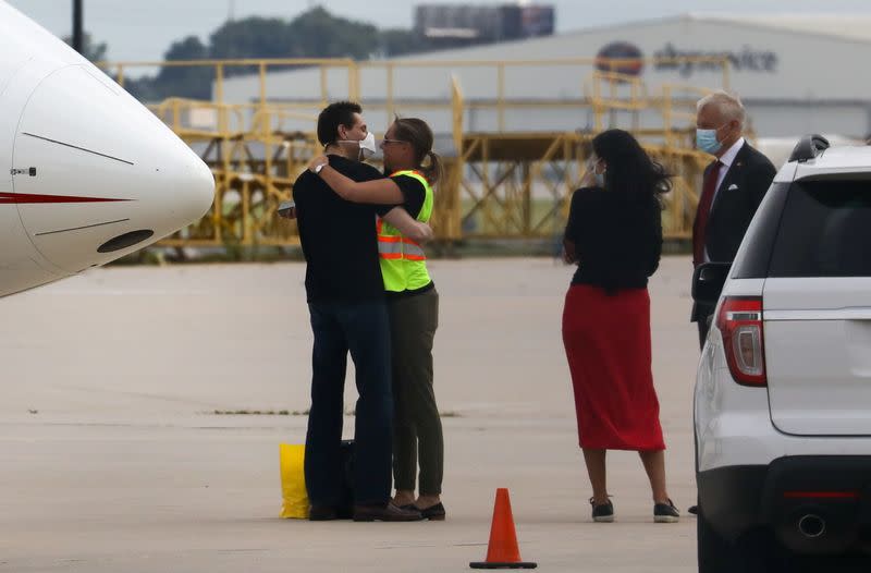 Former diplomat Michael Kovrig arrives on a Canadian air force jet at Pearson International Airport in Toronto