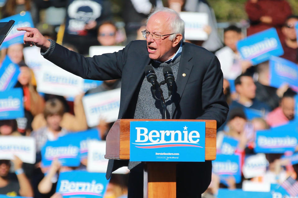 Vermont senator and Democratic presidential candidate Bernie Sanders speaks at the Bernie's Back Rally in Long Island City, New York on Saturday, Oct. 19, 2019. (Photo: Gordon Donovan/Yahoo News)