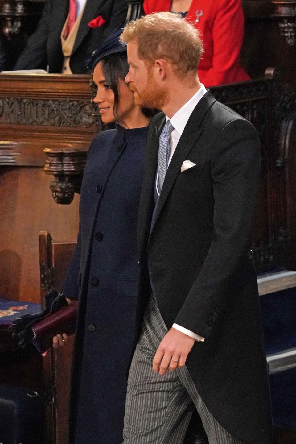 The Duke and Duchess of Sussex broke royal tradition by entering before Prince William and Kate Middleton. Source: Getty