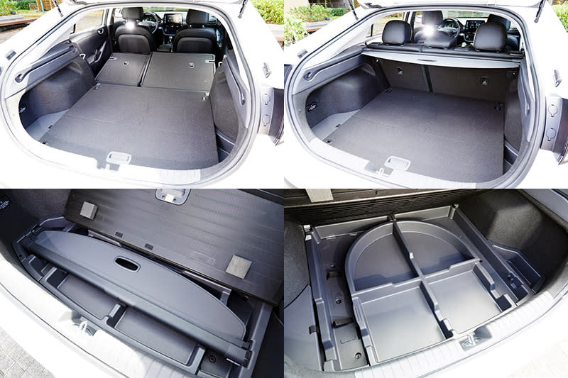 Ioniq Hybrid行李廂空間也有高水準表現，而且行李廂底板下還有置物空間，行李廂捲簾卸下後也可放置於此，相當方便。