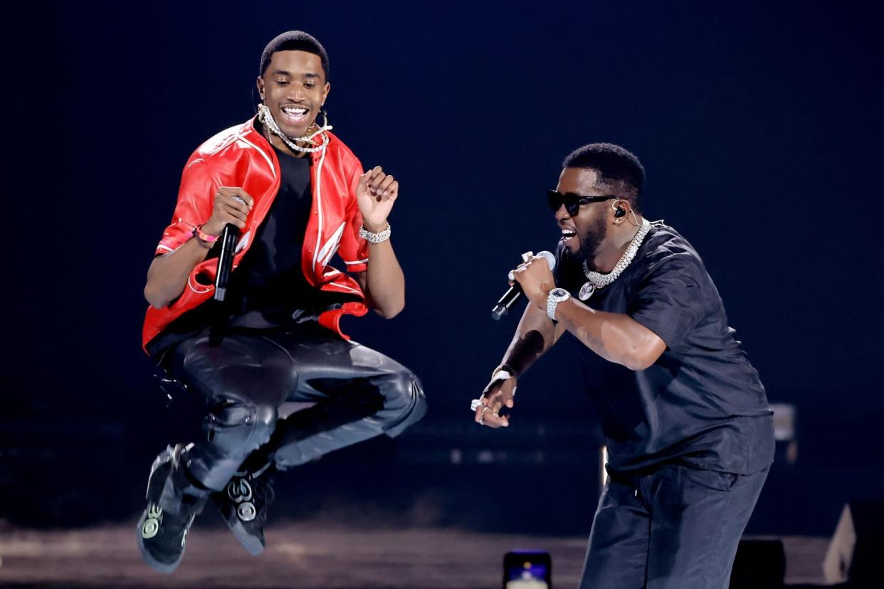 LAS VEGAS, NEVADA - SEPTEMBER 24: (FOR EDITORIAL USE ONLY) (L-R) King Combs and Sean “Diddy" Combs perform onstage during the 2022 iHeartRadio Music Festival at T-Mobile Arena on September 24, 2022 in Las Vegas, Nevada. (Photo by Kevin Winter/Getty Images for iHeartRadio)