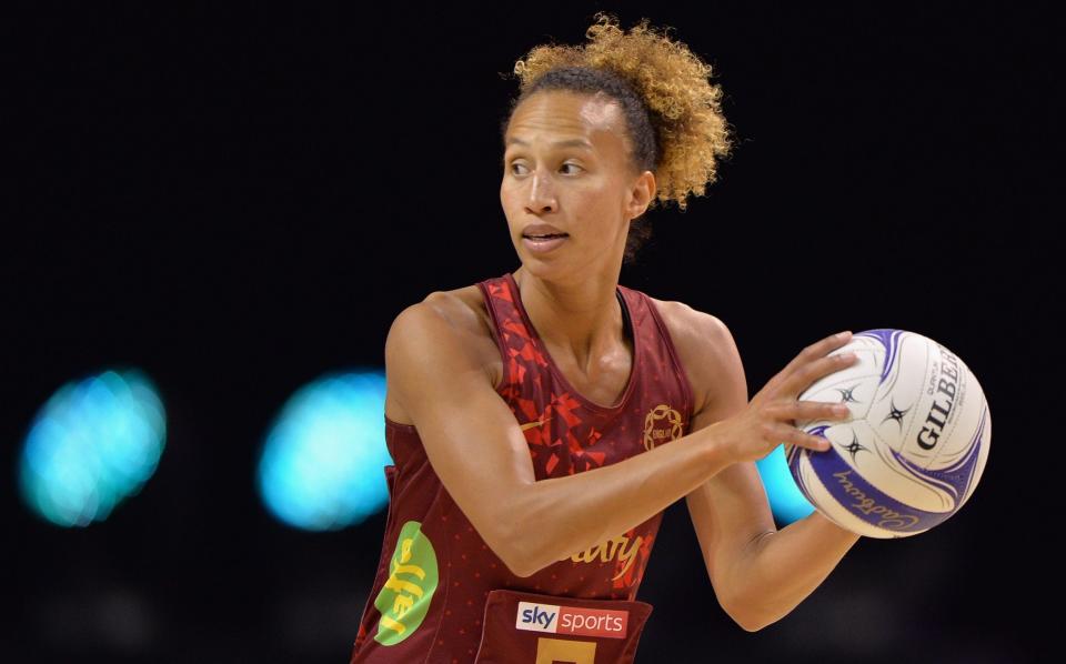 Serena Guthrie of England looks to pass the ball during game two of the Cadbury Netball Series between the New Zealand Silver Ferns and the England Vitality Roses at Christchurch Arena on September 22 - GETTY IMAGES