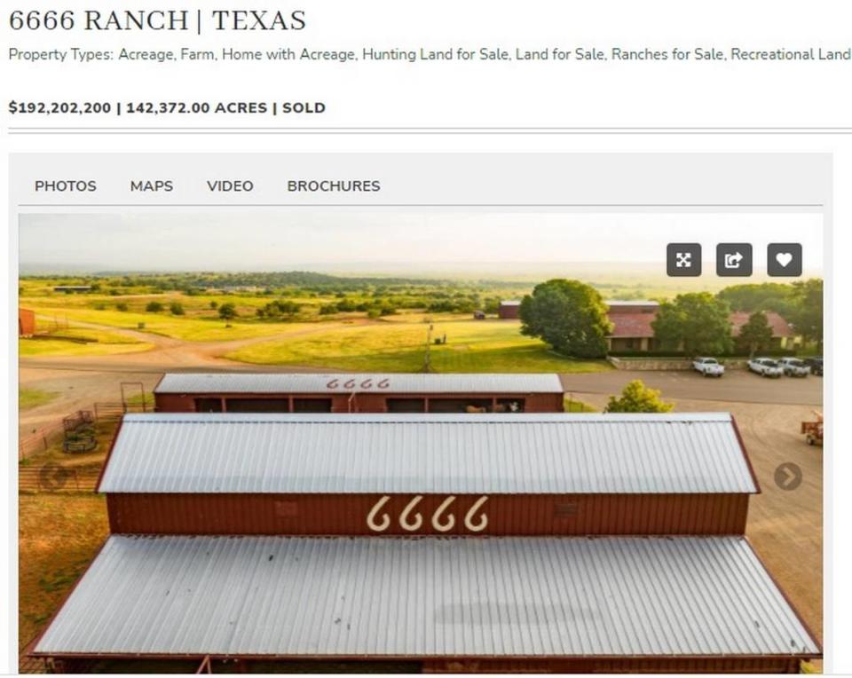 The Four Sixes Ranch, located about 200 miles from Fort Worth, sold for $192.2 million Friday. The ranch, which contains over 142,000 acres, was reportedly purchased by a group led  by ”Yellowstone” producer Taylor Sheridan.