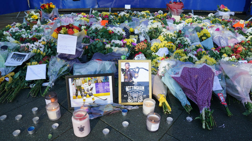 Adam Johnson died during a game in England after being cut by an errant skate blade. (Photo by Jacob King/PA Images via Getty Images)