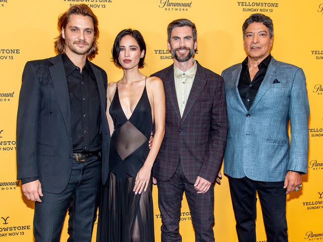 <p>Roy Rochlin/WireImage</p> Luke Grimes, Kelsey Asbille, Wes Bentley and Gil Birmingham attend Paramount's 