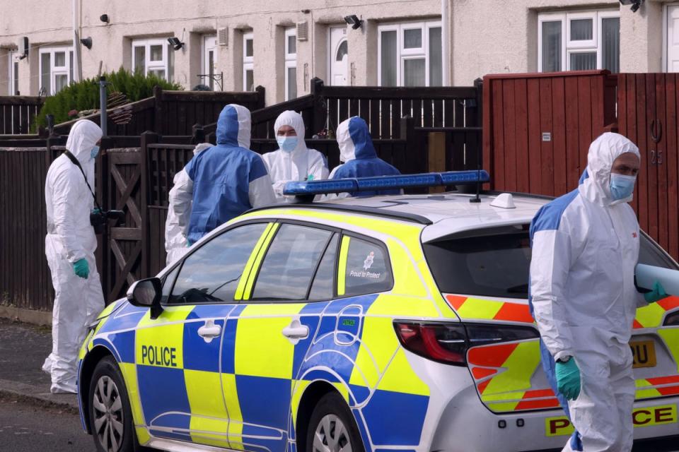 Forensic Officers on Maple Terrace in Shiney Row near Sunderland (PA Wire)