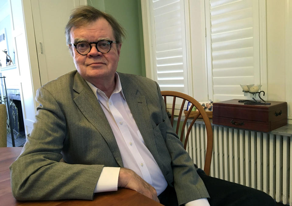 FILE - In this Feb. 23, 2018, file photo, Garrison Keillor poses for a photo in Minneapolis. Keillor has two books coming out this fall, his first releases since sexual harassment allegations were made against the author and humorist three years ago. (AP Photo/Jeff Baenen, File)