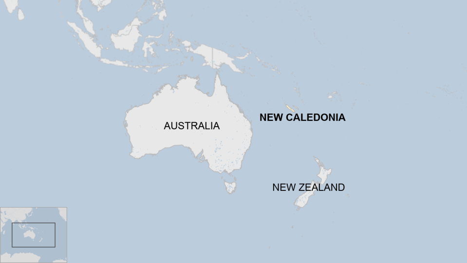 Map showing location of New Caledonia in relation to Australia and New Zealand