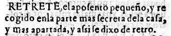 Entrada de retrete en el diccionario de 1611 del Nuevo tesoro lexicográfico de la lengua española (NTLLE)