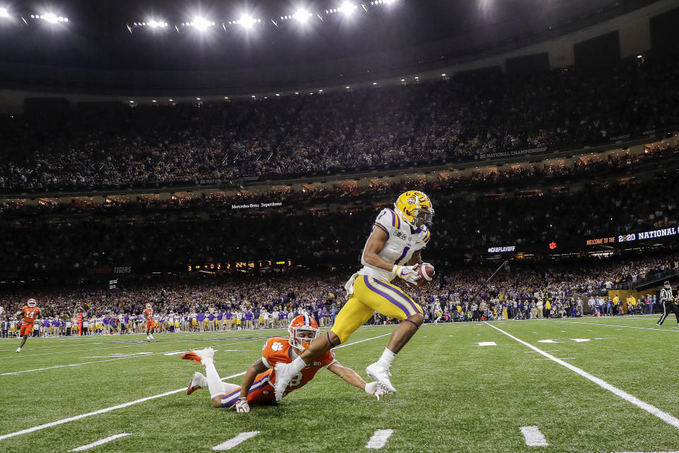 LSU's Ja'Marr Chase capped off his college career by roasting Clemson CB A.J. Terrell, who has played well in the NFL with the Atlanta Falcons. (Photo by Don Juan Moore/Getty Images)