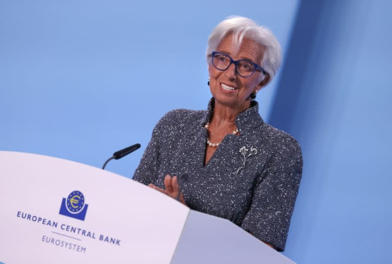 La présidente de la BCE Christine Lagarde, lors d'une conférence après une réunion de l'institution, le 12 septembre à Francfort (Daniel ROLAND)