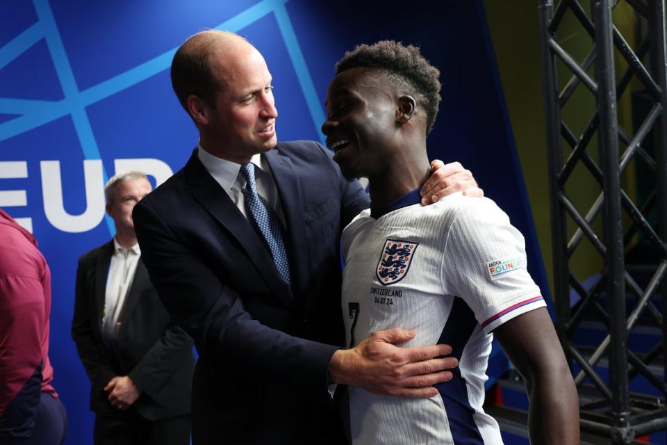 Saka receives royal congratulations from Prince William after his performance in the Euro 2024 quarter-final (The FA via Getty Images)