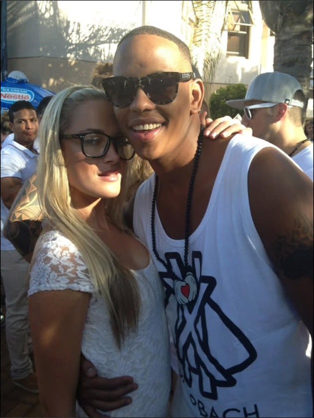 <p>Steenkamp and Da L.E.S, a South African rapper (Twitter: Reeva Steenkamp)</p>