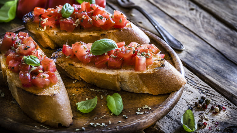 Bruschetta on a wooden plate