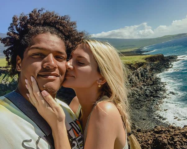 <p>Allison Kuch Instagram</p> Allison Kuch and Isaac Rochell in Hawaii in 2020