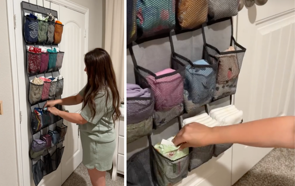 Stills from TikTok video showing Jade O'Neal's travel packing hack