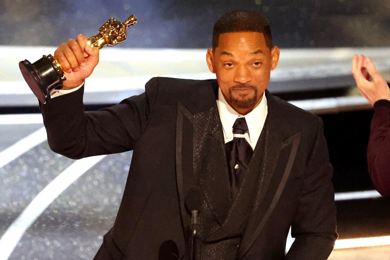 Will Smith accepts the award for Best Actor in a Leading Role for "King Richard" during the show at the 94th Academy Awards at the Dolby Theatre at Ovation Hollywood on Sunday, March 27, 2022.