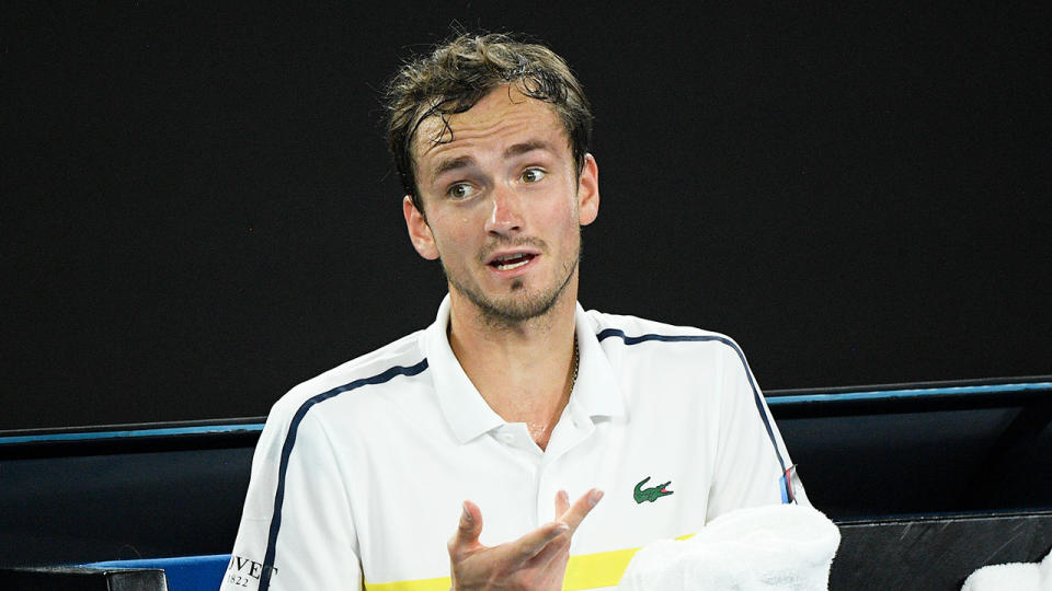 Pictured here, Daniil Medvedev before Friday night's semi-final against Stefanos Tsitsipas.