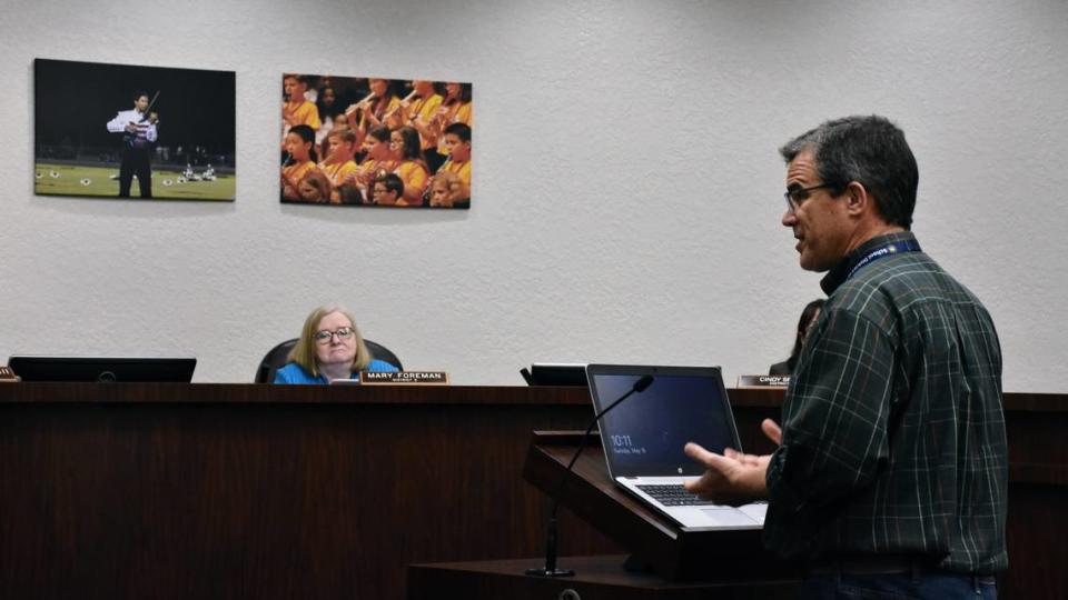 Former School Board Member Charlie Kennedy speaks during public comment Tuesday, May 16, as the School District of Manatee County discusses hiring a new superintendent. The board voted to hire Jason Wysong from Seminole County Schools.