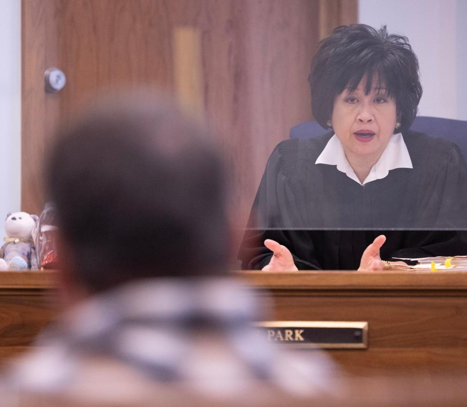 Judge Dixie Plark speaks during a hearing in Stark County Probate Court. The judge approved a $5 million wrongful death settlement against the Alliance Country Club on behalf of the families of Charles Neff, David Miller and Diane Clark. They all died in a 2021 crash.