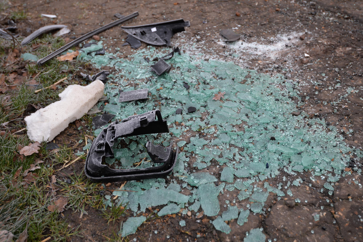 Glass and debris on the road after the car accident, near Sandringham [Photo: PA]