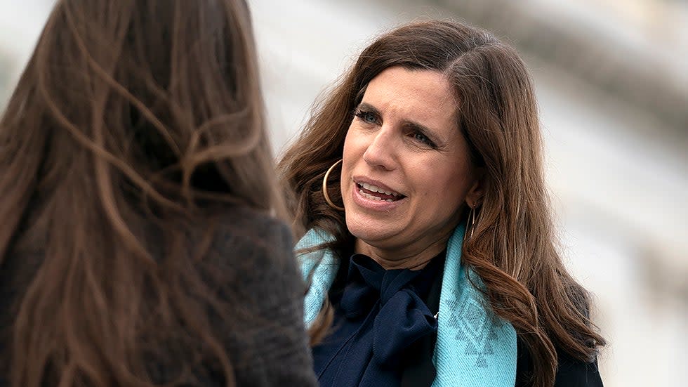 Rep. Nancy Mace (R-S.C.) speaks to a reporter outside the Capitol during a vote series on Wednesday, December 1, 2021.