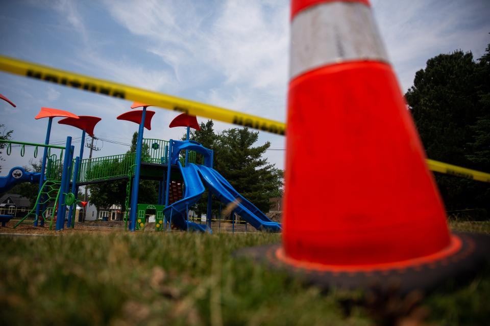 A new playground sits ready for play Tuesday, June 6, 2023, at Moran Park in Holland. 