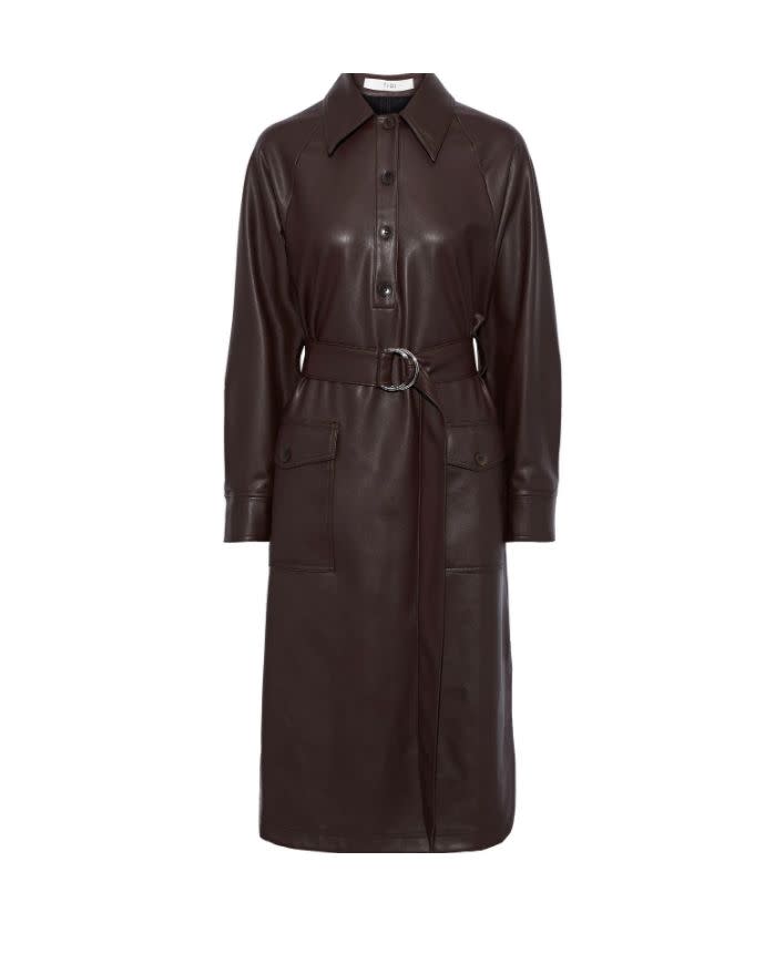 Belted faux leather shirt dress