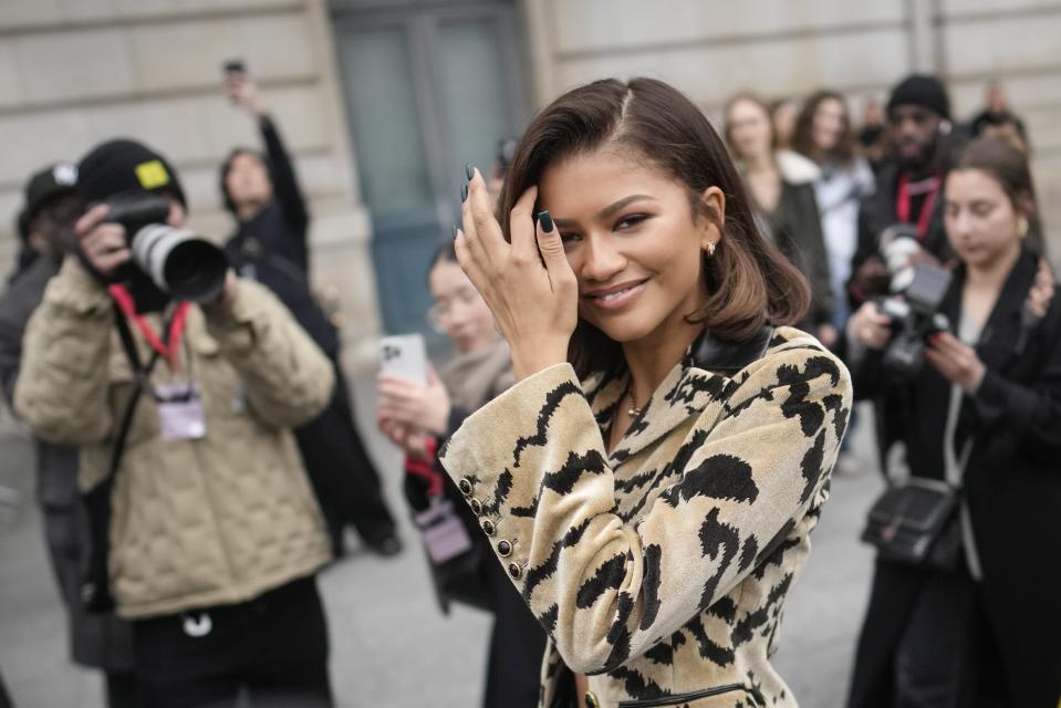 Zendaya departs after Louis Vuitton Fall/Winter 2023-2024 ready-to-wear collection presented Monday, March 6, 2023 in Paris. (AP Photo/Christophe Ena)