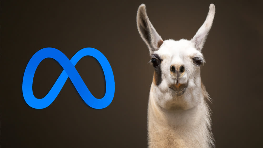  Meta logo and a llama representing the AI model Llama 2 