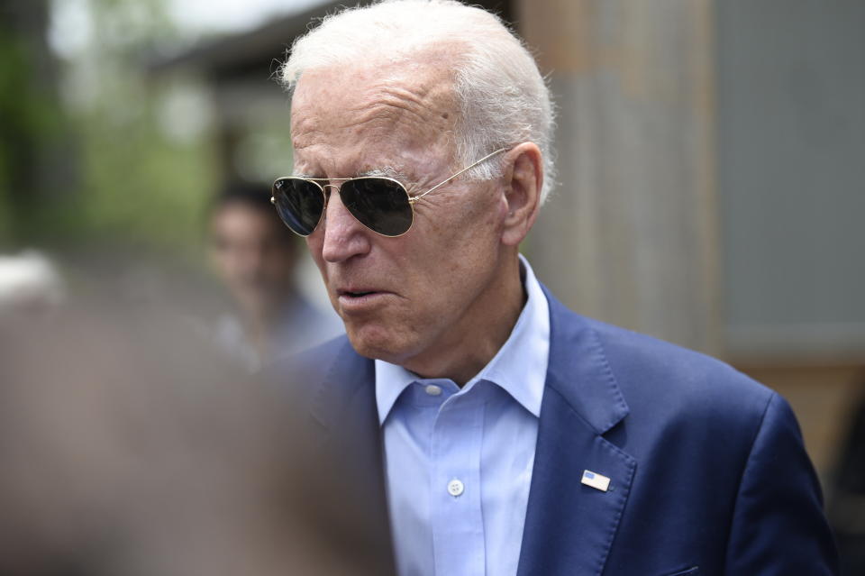 Democratic presidential candidate and former vice president Joe Biden arrives to speak with reporters outside a restaurant, Sunday, July 7, 2019, in Charleston, S.C. (AP Photo/Meg Kinnard)