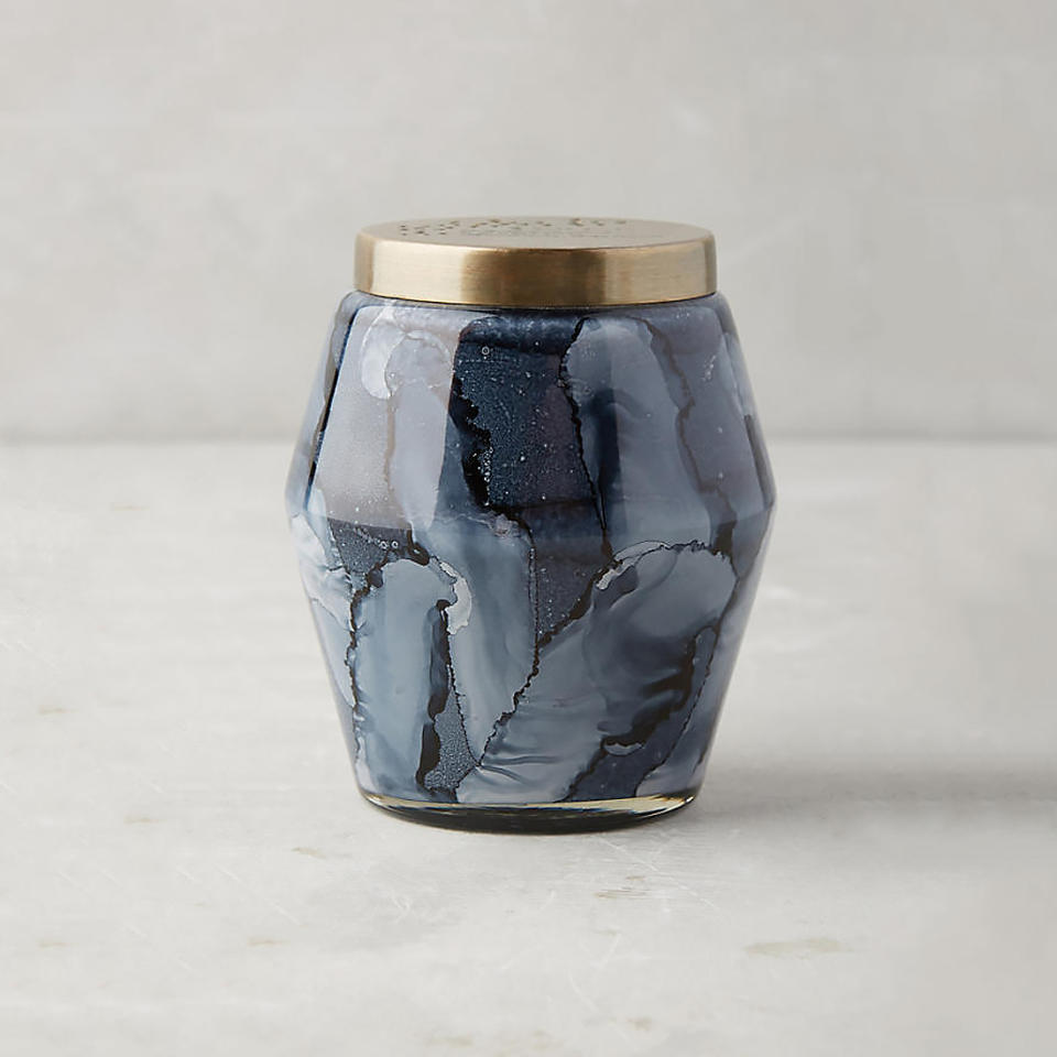 Capri Blue Marbled Glass Candle in Volcano