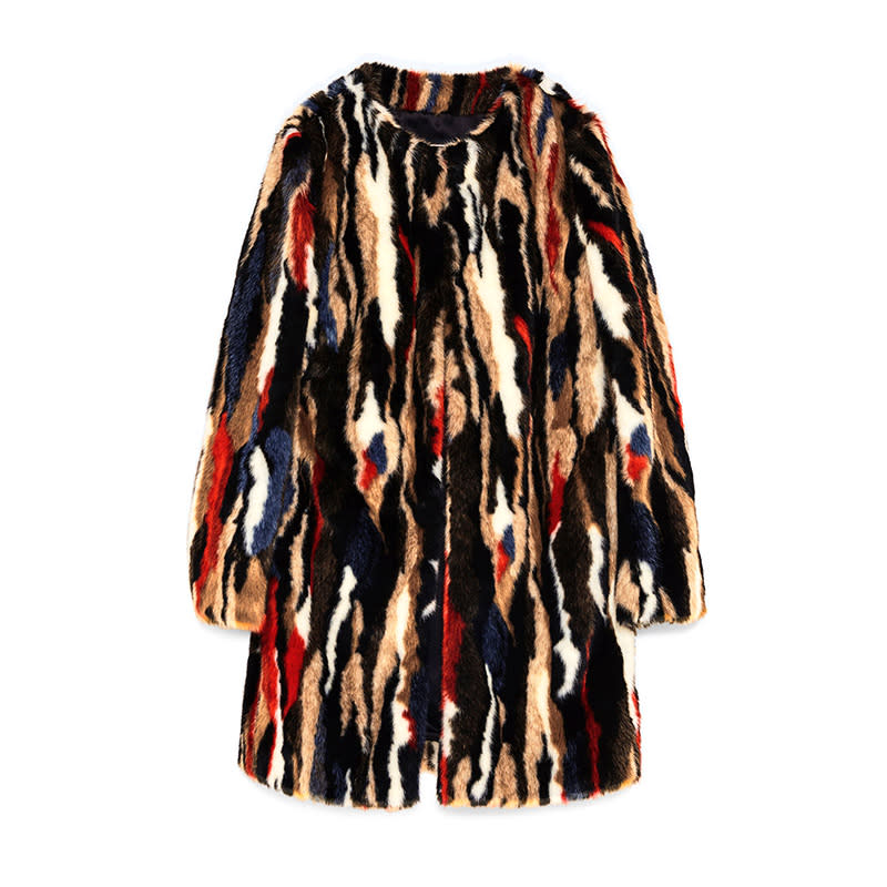 <a rel="nofollow noopener" href="https://www.zara.com/us/en/multicoloured-faux-fur-coat-p04360241.html?v1=5283007&v2=840002" target="_blank" data-ylk="slk:Multicolored Faux Fur Coat, Zara, $149;elm:context_link;itc:0;sec:content-canvas" class="link ">Multicolored Faux Fur Coat, Zara, $149</a>