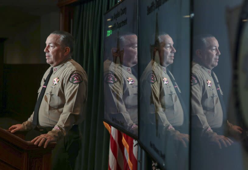 Los Angeles, CA - October 05: Sheriff Alex Villanueva addresses a news conference to discuss the sheriff's department budget and ``set the record straight on several items.'' at Hall of Justice on Wednesday, Oct. 5, 2022 in Los Angeles, CA. (Irfan Khan / Los Angeles Times)