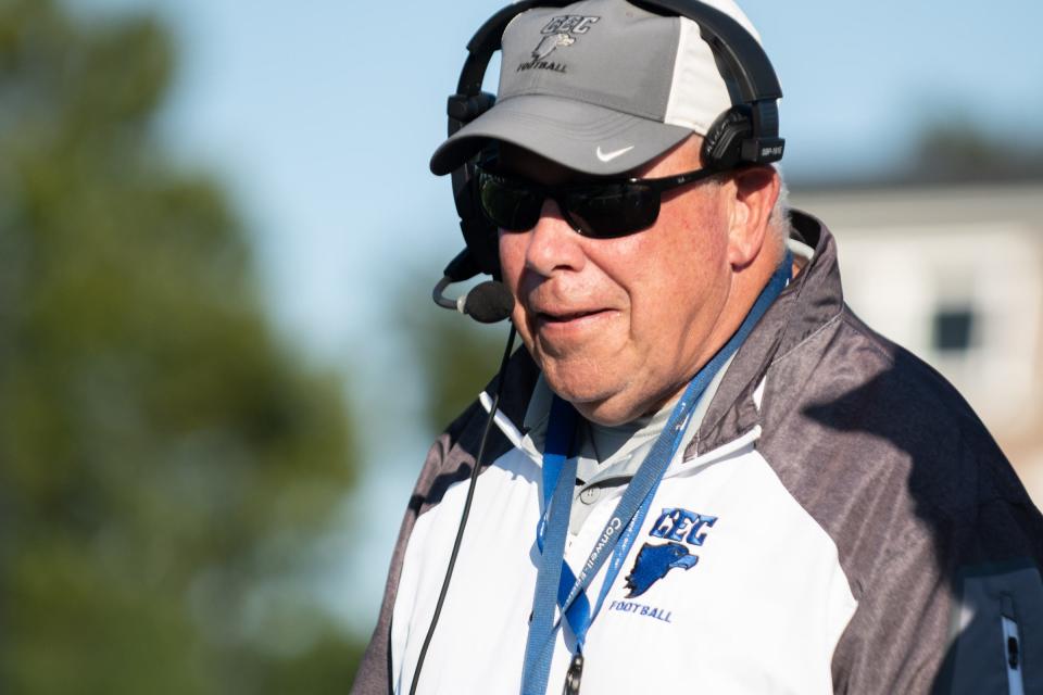 Conwell-Egan head coach Jack Techtmann watches his team during a game from earlier this season.